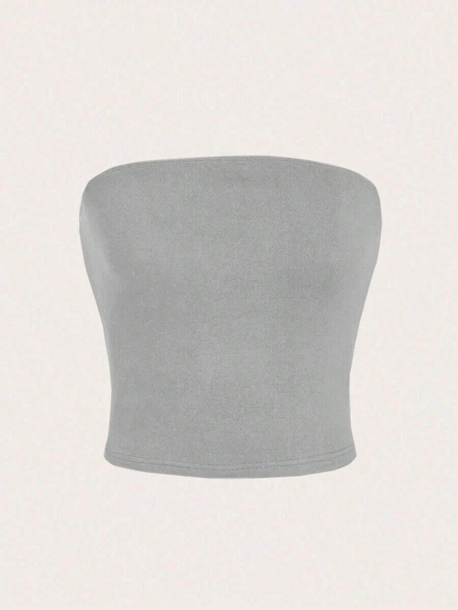Top casual ajustado sin tirantes negro para mujer, adecuado para el verano - Gris Claro - Ver 1