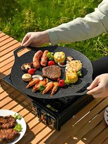 Round Marble Non-Stick Grill Pan, Induction Compatible, Even Heat For Healthy Cooking. Portable For Home, Camping, BBQ And Various Foods. - Korean-style Baking Pan - View 4
