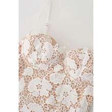 Vestido Largo Blanco Elegante, Escote Bandeau con Lazos, Encaje Sensual Corte Ajustado para Noche - Blanco - Ver 5