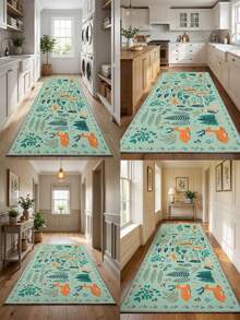 1pc Mint Green Forest Animal Corridor Carpet, Nordic Style Kids Room Hallway Decor Long Runner Rug, Washable - Multicolor - View 2
