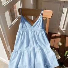 Women's Summer Vacation Casual Cotton And Linen White Hollow Embroidery Patchwork Spaghetti Straps Mini Dress,Summer Dresses For Women,White Dresses For Women - Azul - Ver 1