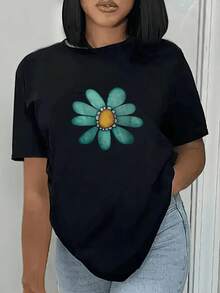 Nueva llegada 2026: Camiseta de manga corta de moda, diseño de nicho de verano, top holgado de talla grande. Camiseta 100% algodón puro, gruesa, en blanco y negro, con diseño gráfico y estampado de letras a la moda, estilo unisex de manga corta. Nueva colección para primavera, verano y otoño, transpirable y cómoda, estilo minimalista y versátil de ropa urbana, conjunto a juego para parejas. - Negro - Ver 2