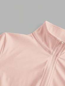 Chaqueta de manga larga de punto ajustada con protección solar para mujer en otoño/invierno, color albaricoque - Rosa Pálido - Ver 4