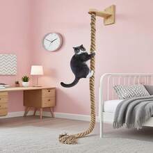 1 pieza Poste rascador de madera para gatos, hecho de cuerda de sisal individual, rascado natural, ahorro de espacio, resistente al desgaste con refuerzo, gancho de juguete para gato, material de madera y sisal, suministros para mascotas del hogar, cuerda rascadora para gatos montada en la pared, marco de escalada para gatos, tabla rascadora para gatos, adecuado para uso doméstico - Multicolor - Ver 7