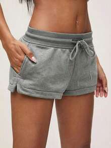 BASICS Pantalones Cortos Deportivos Cómodos de Cintura Baja para Mujer con Abertura Lateral, Ropa Casual y para el Hogar, Primavera/Verano - Gris Claro - Ver 12
