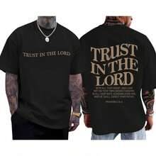 Camisetas Cristianas de Jesús para Hombre, Camiseta de Confianza en el Señor, Fe en Dios, Versículo Bíblico Religioso, Camisetas de Algodón con Diseño Gráfico de Gran Tamaño JFMV - Negro - Ver 1