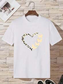 Camiseta informal de mujer con estampado de corazones y mariposas - Blanco - Ver 4