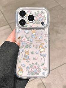 1个优雅花卉蝴蝶结兔子设计手机壳，兼容 17 Pro Max、16 Pro、新款15/14，创意韩式软壳保护套，兼容 13/12/11 - 彩色 - 查看 1