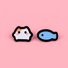 Ghim cài áo hình mèo và cá dễ thương, hình động vật hoạt hình, dùng để cài ve áo, huy hiệu, phụ kiện quần áo, trang sức thời trang, quà tặng bạn bè. - màu đen - Xem 6