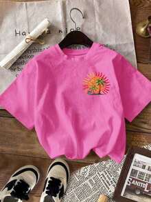 Camiseta de Mujer DrmWander, Camiseta de Manga Corta con Estampado Gráfico Estilo Casual Urbano, Bonita Camiseta de Verano, Camisetas para Mamá, Blusa, Sudadera Bonita para Mujer, Tops para Mamá, Camiseta Corta para Mujer - Rosa intenso 3 - Ver 2