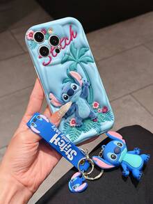 Disney Lilo And Stitch Phone Case : 3D Fluffy Pattern Border Protector Phone Soft Phone Case With A Free Cute Stitch Bracelet Chain Lanyard, Stitch, Lilo, Angel, For Apple 17 Promax 17 Pro 16 15 14 13 12 11 Pro Max XS Max X XR Soft Cover Summer Phone Case - White - View 3