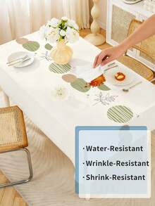 1 pieza Mantel minimalista geométrico de hilo de PVC - Impermeable, a prueba de aceite, fácil de limpiar, a prueba de salpicaduras, adecuado para cocina y comedor, estampado floral bohemio verde - Multicolor - Ver 4