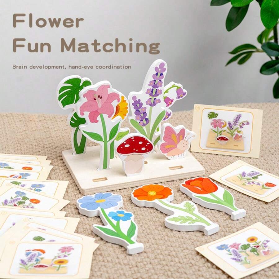 Children's Wooden Flower Arrangement Puzzle Set, Flower Stem Matching Decorative Toy, Interesting DIY Handcraft, Holiday Gift