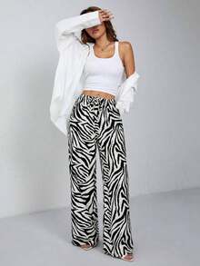 PETITE Pantalones anchos de estampado de leopardo para mujer - Negro - Ver 3