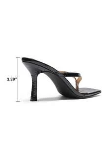 Women Fashion Kitten Heel Thong Mule Sandals, Versatile Stilettos Thong Sandals Fashion Open Toe Wide Strap Slide Summer Sandals For Formal, Party, Work & Daily Wear - 黑色 - 查看 3