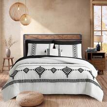 Maireve Embroidery Comforter Sets - 7 Pieces, Farmhouse Western Boho Comforter Set, All Season Bed In A Bag With Sheets, Pillowcases & Shams - Đen và trắng - Xem 8