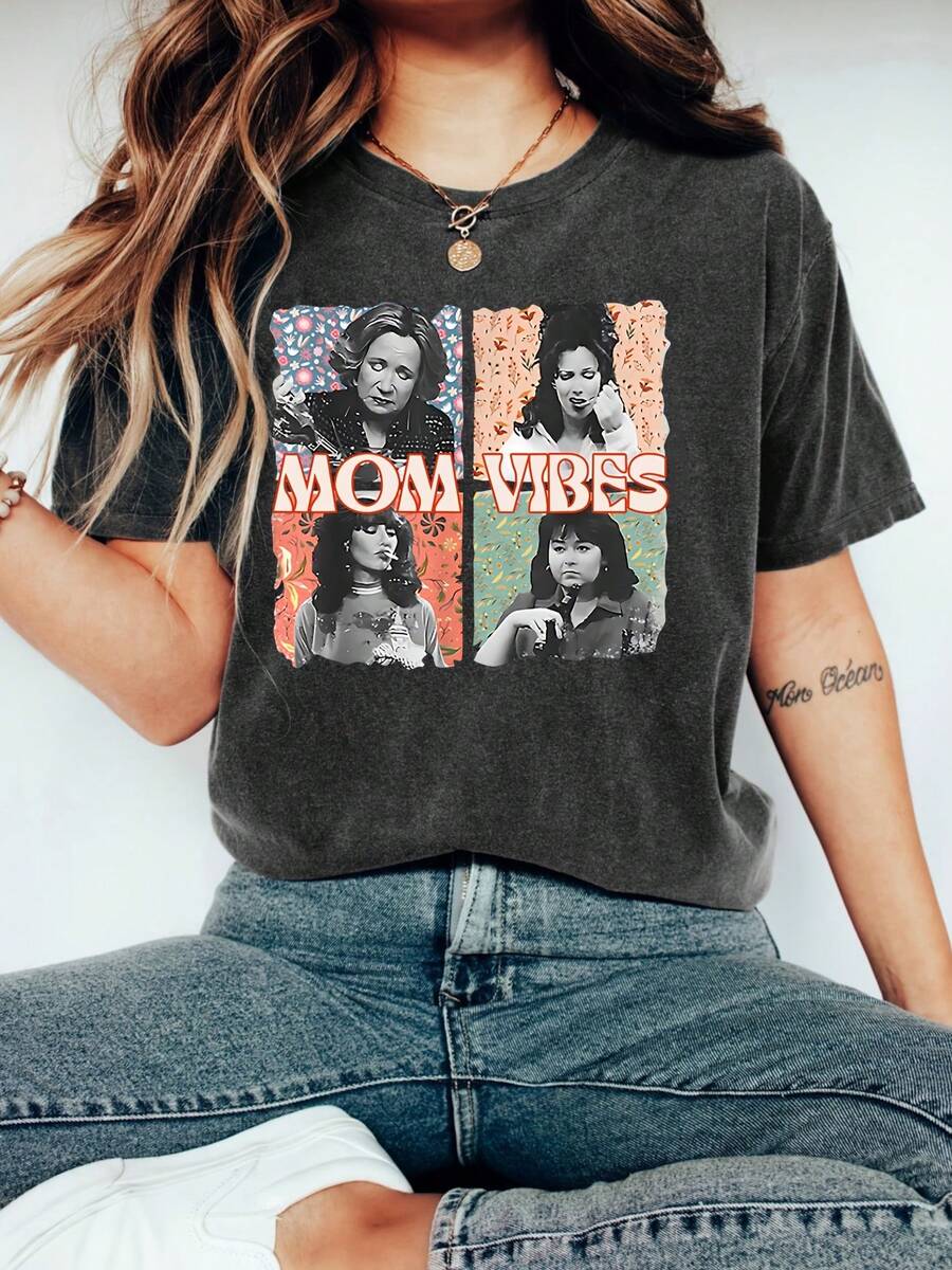 Camiseta con Estampado de Retrato, Manga Corta y Cuello Redondo, Top Casual para Verano y Primavera, Ropa de Mujer