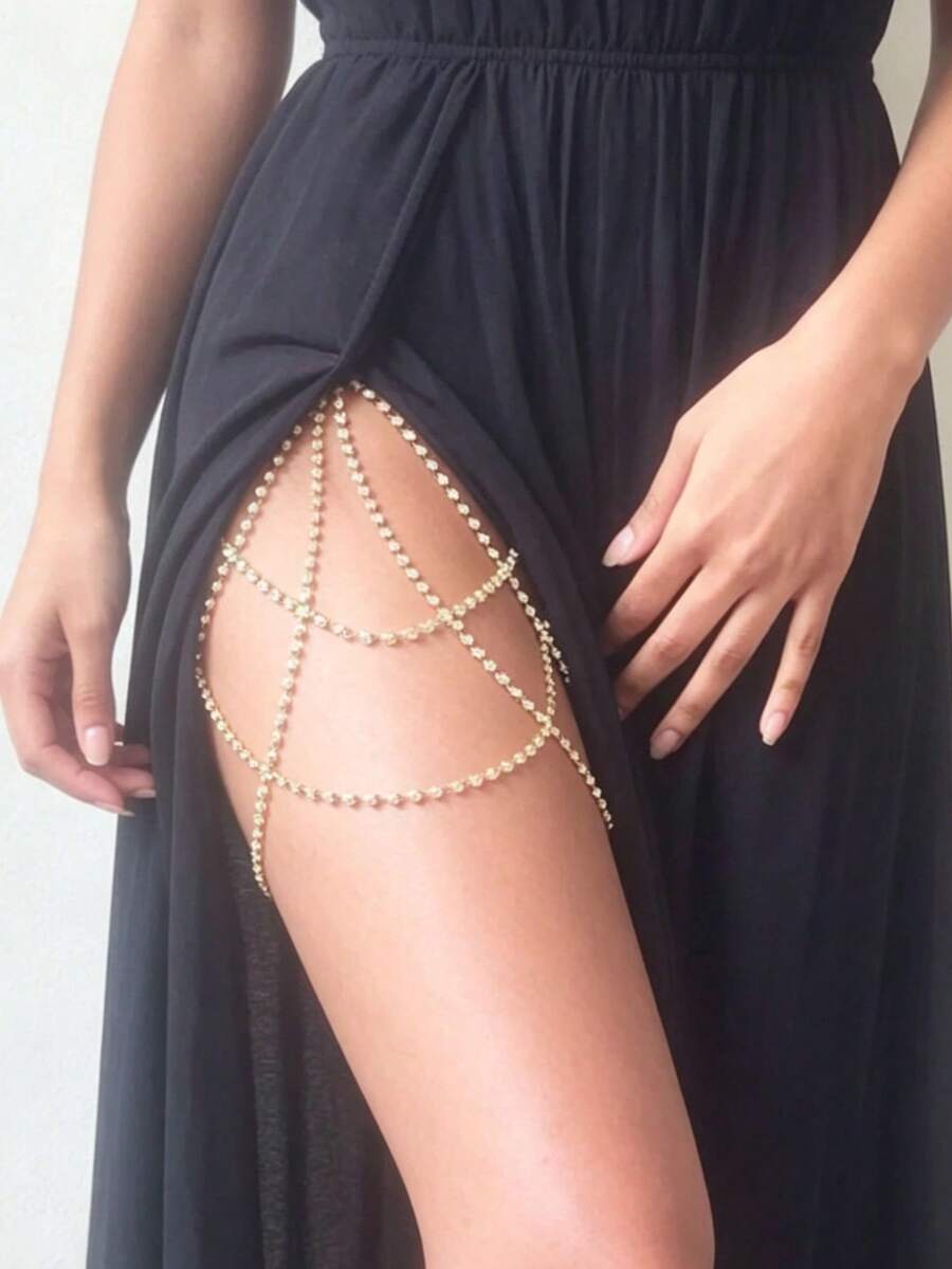 Gold-Plated Women's Elegant Crystal Decorated Leg Chain, Suitable For Formal Occasions, Parties, And Daily Wear - Gold - View 1