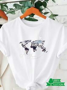Women's Soft And Fashionable Crew Neck T-Shirt With Anime Letter Print, Simple Design, Comfortable And Breathable, Suitable For Casual And Versatile Daily Wear, Showing A Natural And Elegant Style, A Must-Have For Summer Parties, Local Shipping, Worldwide Design. - 白色 - 查看 1