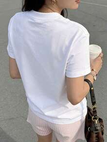 -Short-Sleeved T-Shirt With Print For Children, Loose Fit, Basic Everyday Use, Short-Sleeved T-Shirt. - 白色 - 查看 2