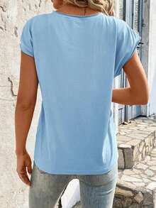 Camiseta casual de cuello redondo y mangas de murciélago - Celeste - Ver 2