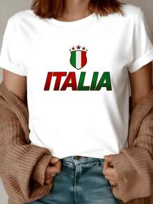 Tricolor Shield With Stars Symbolizing National Pride And Passion For Italy, Reflecting Strength, Unity And Elegance. Modern, Comfortable Women's T-Shirt For Everyday Wear. - 白色 - 查看 8