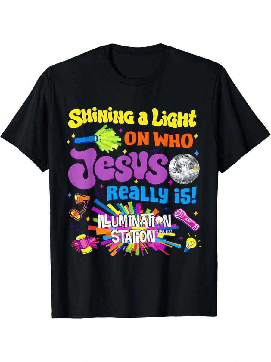 Men's Vacation Bible School T-Shirt Illumination Station VBS 2026, Casual Short Sleeve Crew Neck T-Shirt, Ultra Soft, Summer T-Shirt - Gift For Graduation Season, Father's Day, Mother's Day, Suitable For Men, Women, Couples And Friends. - 黑色 - 查看 1