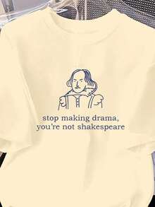 Women's T-Shirt With Funny Quote 2025 - "Stop Making Drama, You're Not" Graphic Tee, Casual Summer Outdoor Wear - 淡黃色 - 查看 3