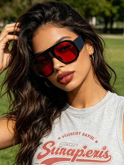 1 Pair Oversized Retro Aviator Fashion Glasses, Bicolor Frame Design, Fashionable Accessory For Street Style