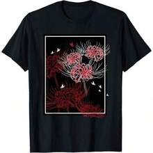 Anime T-Shirt That Can Be Worn By Both Men And Women, Casual Short-Sleeved Crew Neck T-Shirt, Graphic Print, Plus Size Cotton T-Shirts, Cartoon Short-Sleeved Crew Neck T-Shirt, Aesthetic Japanese Anime T-Shirt With Red Lily And Butterfly Design, Y2K Style, Oversized T-Shirt For Men, Summer T-Shirt, Suitable For Outdoor Activities, Breathable And Sweat-Absorbing, Machine Washable, Suitable As A Gift For Anime Fans. - 黑色 - 查看 7