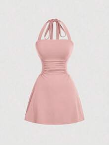 Vestido de corte en A y talle ceñido en la cintura, gris y con escote en V para mujer - Rosa - Ver 1