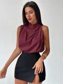Blusa asimétrica plisada de color albaricoque, elegante y de moda para uso diario, oficina, vacaciones y festivales de música, primavera/verano - Burdeos - Ver 7
