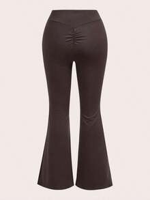 Nuevos Pantalones Acampanados De Talle Alto Con Envoltura En Color Sólido Simple Para Verano 2024 - Marrón 2 - Ver 11
