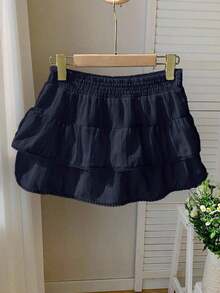 Falda pantalón para mujeres para conciertos campestres, blanca, de tejido, con cintura elástica y volantes en el bajo con silueta evasé - Azul marino - Ver 9