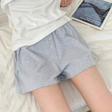Shorts Casuales de Verano para Mujer con Estampado a Rayas, Cintura Elástica, Corte en A, Pierna Ancha, Estilo Minimalista, Cómodos para el Hogar, Estilo Y2K, Sueltos y Suaves - Gris Claro - Ver 1