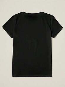 Camiseta de Cuello Redondo con Estampado de Letras y Guitarra , Camiseta Casual de Manga Corta para Primavera y Verano, Ropa de Mujer - Negro - Ver 2