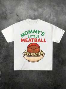 1 Piece "Mommy's Little Meatball" Printed T-Shirt, Casual Print, Comfortable And Versatile, With Letter Pattern, 100% Pure Cotton, 220g, 180g 100% Cotton - 白色 3 - 查看 12