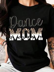 Women's Leopard Print T-Shirt, Ballerina Mom T-Shirt, Ballerina Mom Gift, Ballerina Mom Casual Wear. - 黑色 - 查看 1