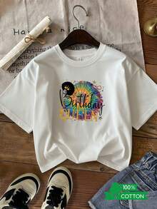 Fashionable Short-Sleeved Women's T-Shirt, Ideal For Summer Vacation, With Letter And Anime Print, Simple Design, Comfortable And Breathable, Suitable For Casual And Versatile Daily Wear, Showing A Natural And Elegant Style, A Must-Have For Summer Parties, Local Shipping, Feminine Side Profile With Gold Crown. - 白色 - 查看 9