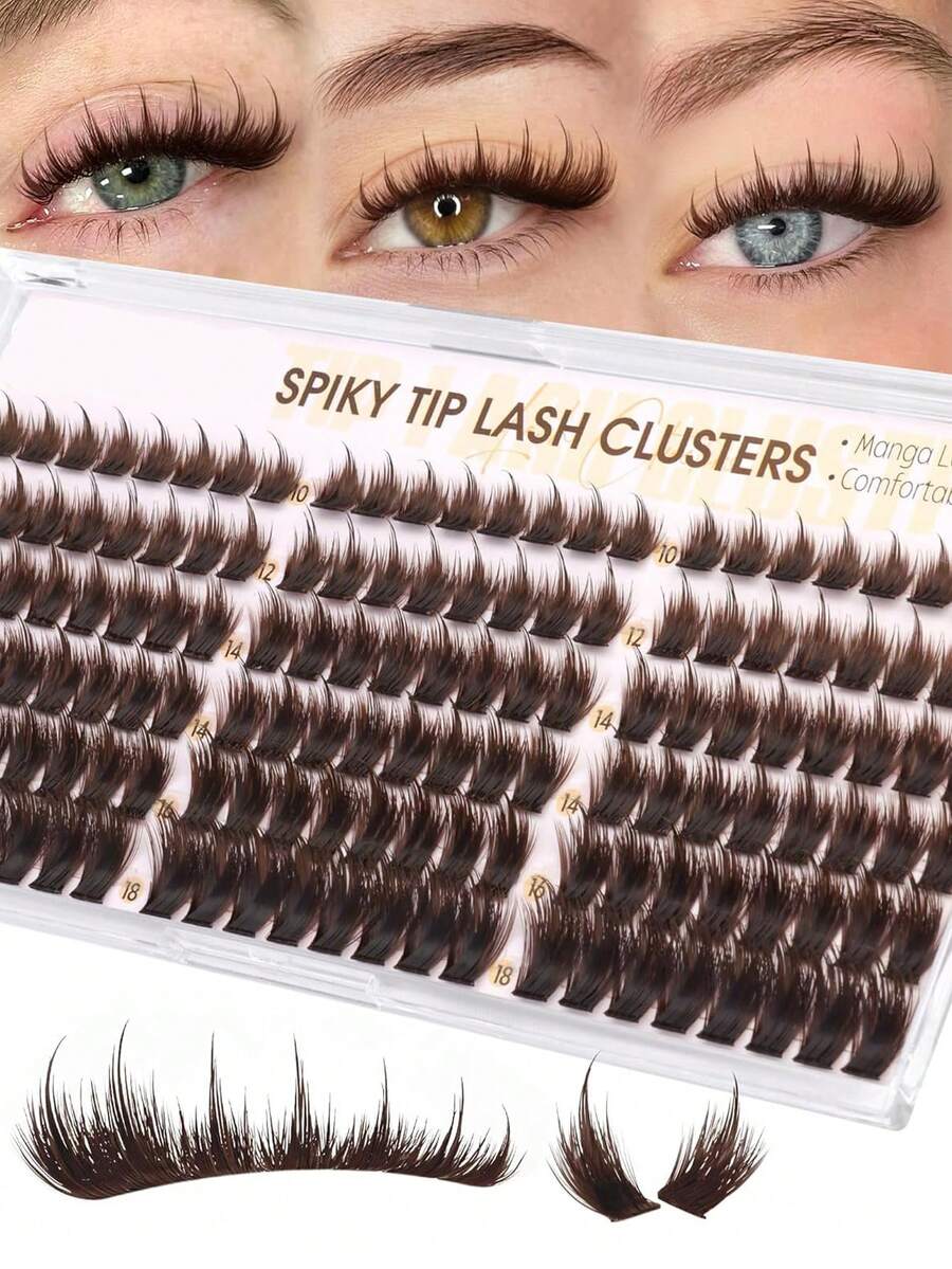 10-18mm Brown Cartoon-Style Pointed Lash Cluster, Fairy Lash Cluster, Spider Lash Cluster, Lash Extension Cluster, Fluffy Lash Cluster, CD Curl Lash, Fine Thread Single Lash Extension Cluster, Manga Lashes - D - View 1