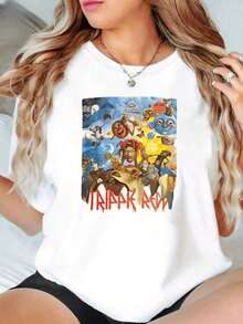 Comfortable1 pieza de camiseta para mujer Happy Valentine's Day Trippie Redd Lifes, camiseta casual de cuello redondo de g de algodón puro pesado para mujer (1 pieza) g 100% algodón.Loose Ve - Negro - Ver 8