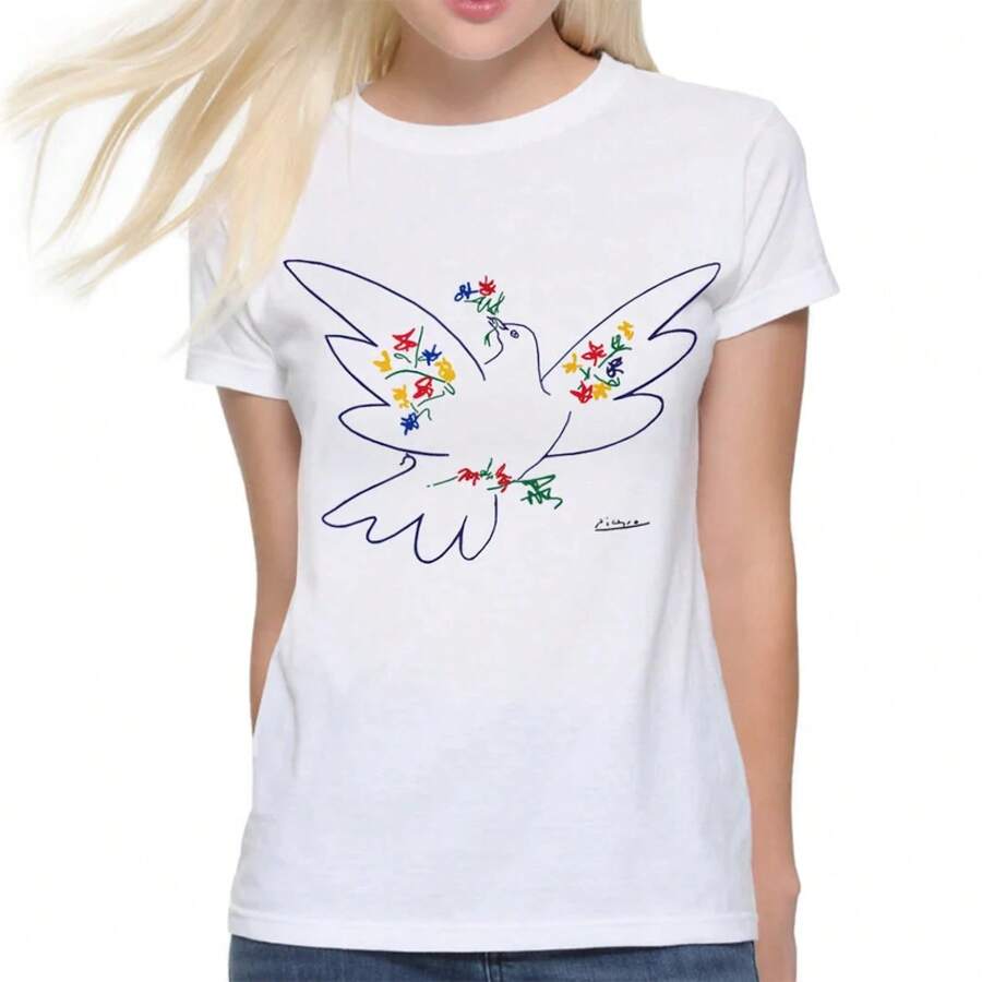 Camiseta Pablo Picasso Paloma de la Paz, 100% Algodón, para Hombre y Mujer, Todas las Tallas (ISK-902651) - alta calidad - Negro - Ver 1