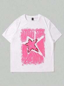 Latest 2026 Women's Graphic T-Shirts, Men's Summer Casual T-Shirt, Plus Size, Pink Textured Star Pattern, Comfortable, Soft, Short Sleeve, Pure Cotton, Unisex, Loose Fit, Club Graphic T-Shirts, Women's Holiday Outfits, Suitable For Spring, Summer And Autumn. - 白色 - 查看 6