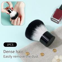 1 pieza Pincel portátil para polvo de uñas, diseño de mango corto de metal con cerdas suaves, limpieza rápida y fácil de polvo de uñas para principiantes y manicura de maquillaje, multiusos - Negro - Ver 3