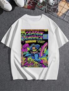 The Print Features A Hero With A Shield, Symbolizing Courage, Justice, And Hope Amidst A Vibrant Battle. Full Of Energy And Intense Colors, This Comfortable And Casual Women's T-Shirt Is Perfect For Everyday Wear. - 白色 - 查看 3