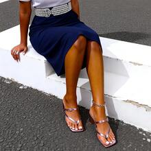 Square-Toe Sandals, Thick Mid-Heels, Simple Thin Straps, Suitable For Casual Outings, Elegant And Sophisticated Style - Pink - View 5
