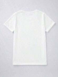 Maweii Plus Size Summer Casual T-Shirt With Round Neck And Short Sleeves, Letter Print, For Daily Wear - 白色的 - 查看 2