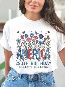 100% Cotton Plus Size - Women's Plus Size T-Shirt | Casual Short-Sleeved Crew Neck T-Shirt, Medium Stretch Fabric, Machine Washable, Comfortable Fit For All Seasons, Unique 2D Flat Print. - 白色 - 查看 1