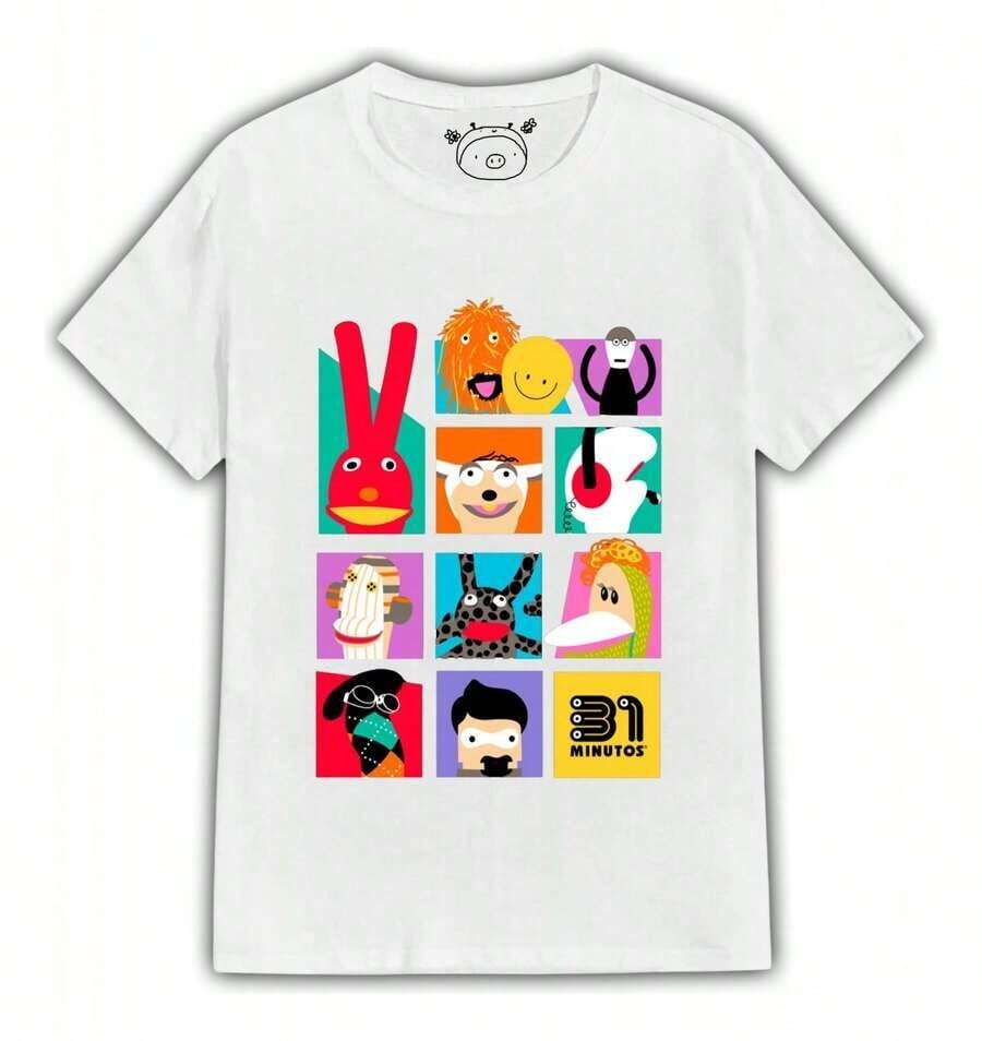 Playera de Diseño Simple y Versátil, Personajes de 31 Minutos, Estética, Unisex, 100% Algodón - Blanco - Ver 1