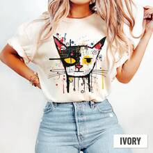 Vintage T-Shirt With Graffiti Cat Art, Cat T-Shirt, Funny Cat T-Shirt, Graffiti Style Graphic T-Shirt, T-Shirt For Cat Lovers, Pet Art T-Shirt, Gift For Cat Mom And Dad - 杏色 - 查看 7